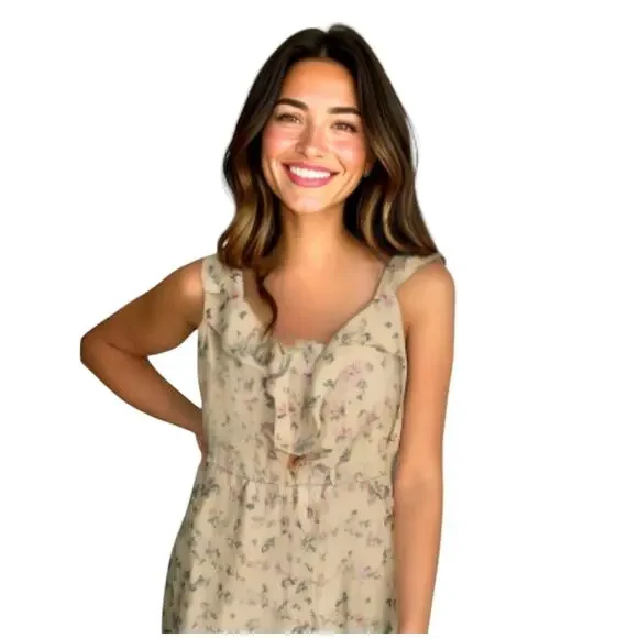 NWT Maurices Lightweight Mesh Back Ruffle Dress Medium Floral Ivory Pink - Picture 2 of 16